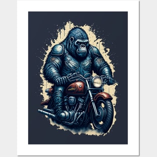 Gorilla riding a classic motorcyle Posters and Art